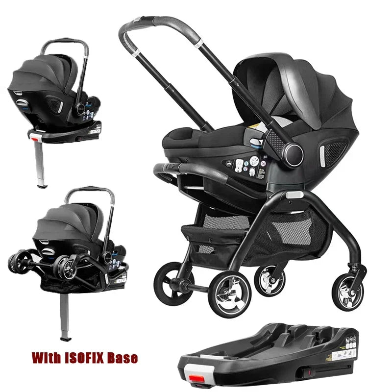 Poussette 4 en 1 pour bébé, siège auto pour enfants, poussette luxueuse pour nouveau-né, légère et portable avec base ISOFIX