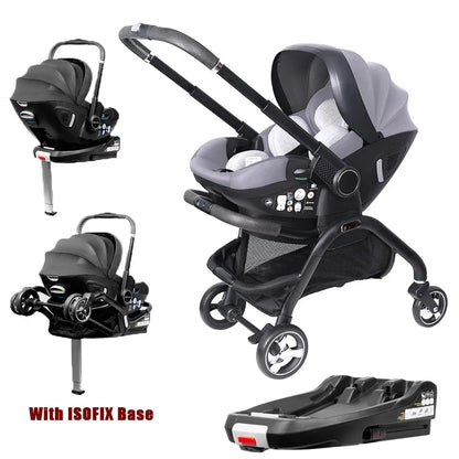Poussette 4 en 1 pour bébé, siège auto pour enfants, poussette luxueuse pour nouveau-né, légère et portable avec base ISOFIX