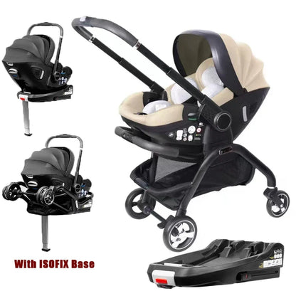 Poussette 4 en 1 pour bébé, siège auto pour enfants, poussette luxueuse pour nouveau-né, légère et portable avec base ISOFIX