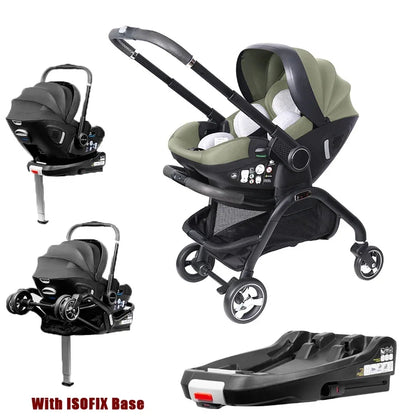 Poussette 4 en 1 pour bébé, siège auto pour enfants, poussette luxueuse pour nouveau-né, légère et portable avec base ISOFIX