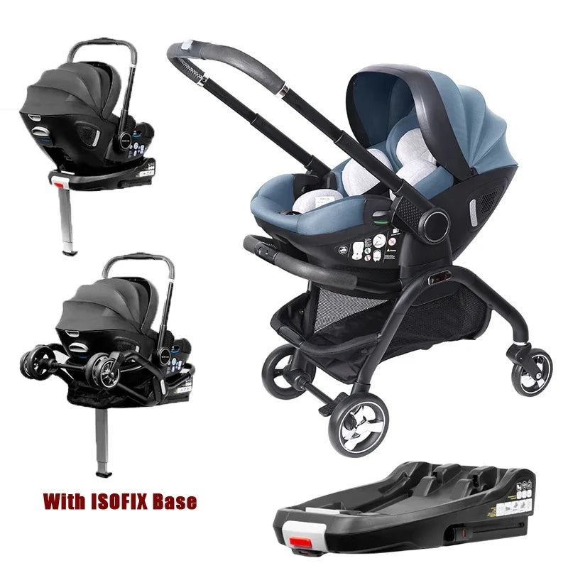 Poussette 4 en 1 pour bébé, siège auto pour enfants, poussette luxueuse pour nouveau-né, légère et portable avec base ISOFIX