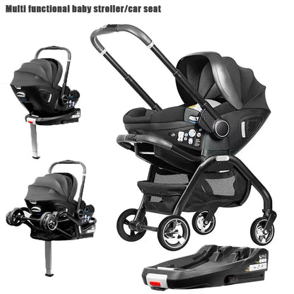 Poussette 4 en 1 pour bébé, siège auto pour enfants, poussette luxueuse pour nouveau-né, légère et portable avec base ISOFIX