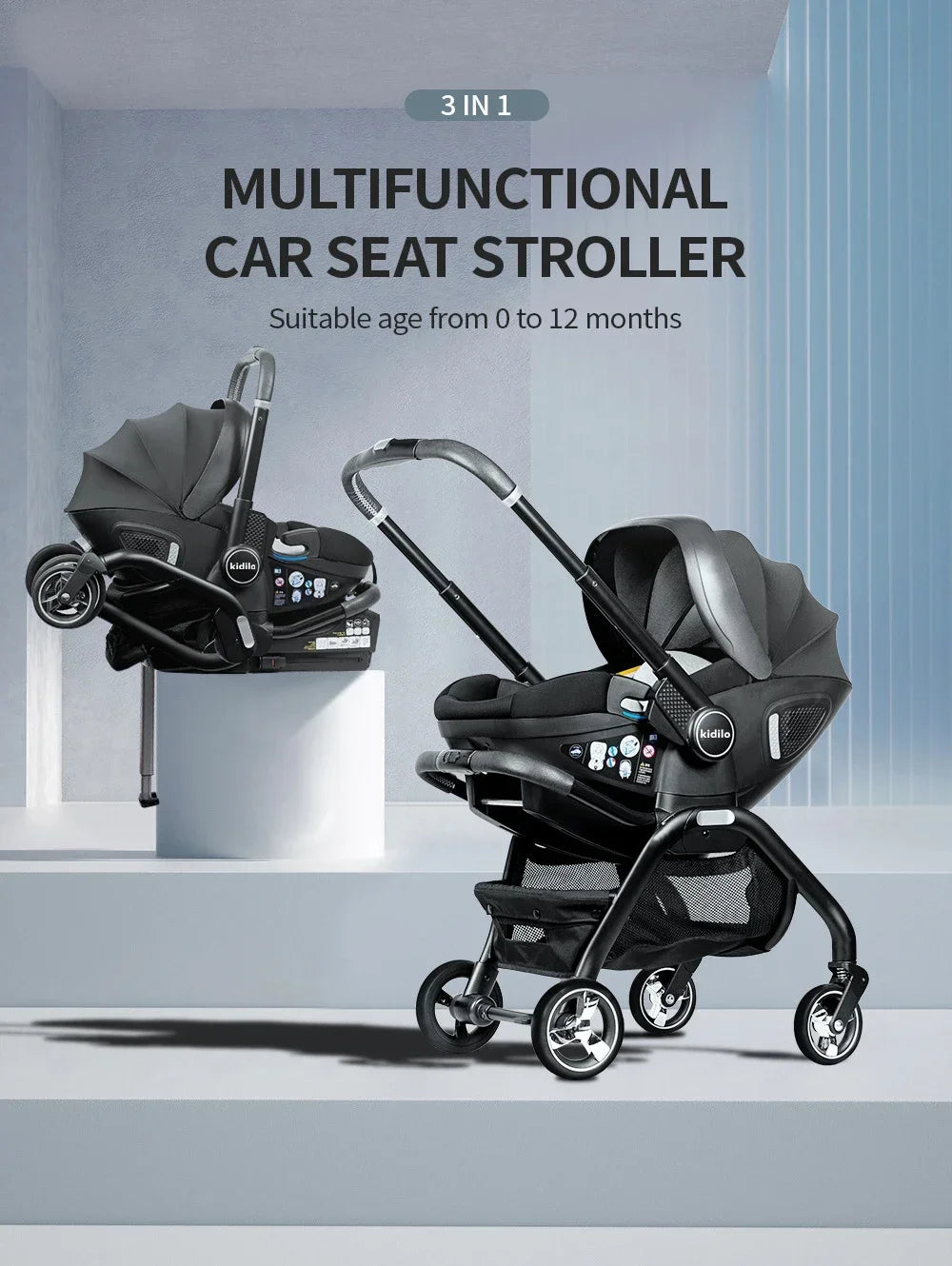 Poussette 4 en 1 pour bébé, siège auto pour enfants, poussette luxueuse pour nouveau-né, légère et portable avec base ISOFIX