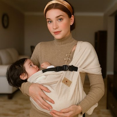 Écharpe de portage soutenant bébé tout en permettant au parent de garder les mains libres au quotidien.