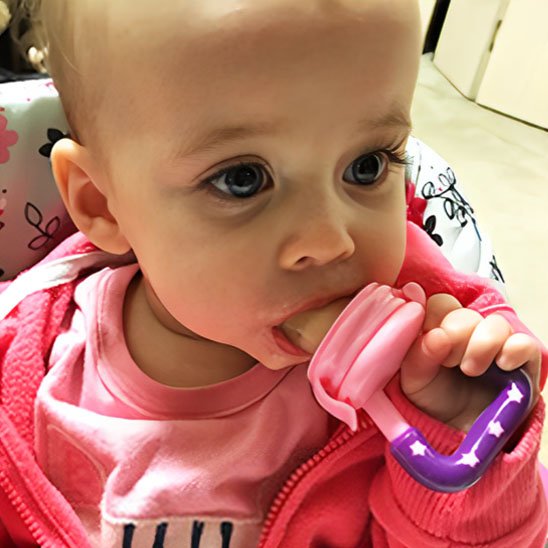 Grignoteuse bébé ergonomique pour l’apprentissage des fruits en toute sécurité