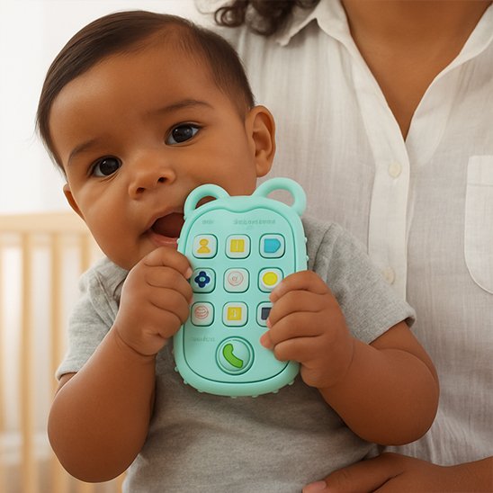 Jouet bébé 1 an sensoriel manipulé par un enfant, conçu pour stimuler la motricité fine