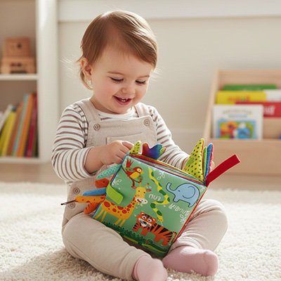 Livre bébé en tissu pour les sorties avec bébé, jouet doux et sécurisé