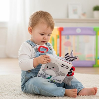 Livre bébé en tissu pour les sorties, jouet d’éveil doux et sensoriel facile à emporter
