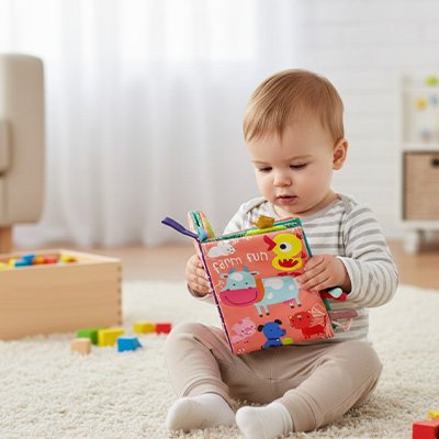 Livre bébé en tissu pour les sorties, jouet d’éveil sensoriel facile à emporter