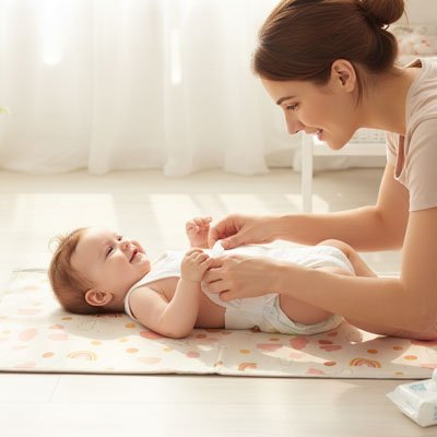 Tapis à langer nomade offrant un espace rassurant pour changer bébé