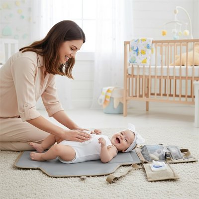 Tapis à langer nomade pliable offrant une surface douce et propre pour le change de bébé