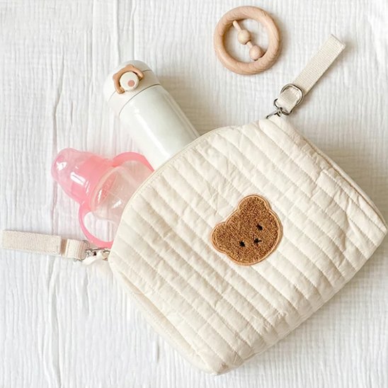 Trousse de toilette bébé nomade en coton, idéale pour les sorties avec bébé